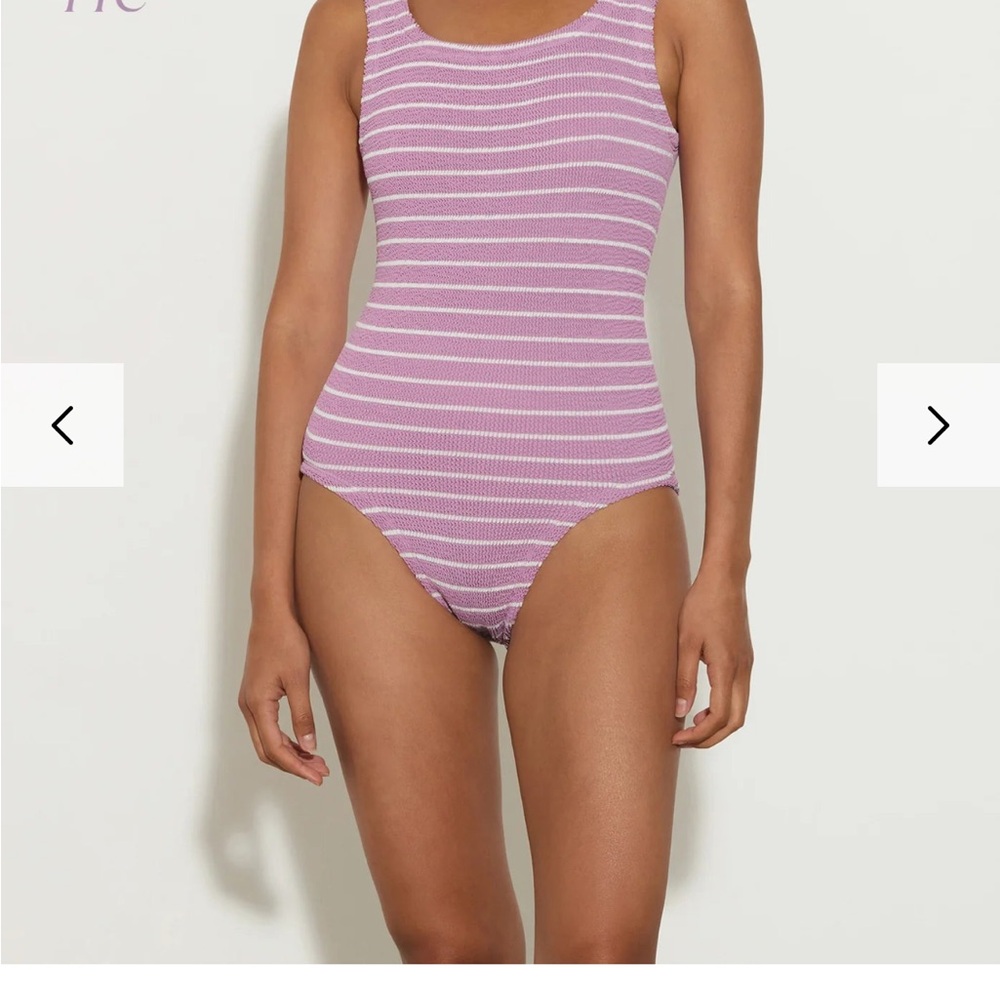 Hunza G x Helena Christensen Lavender and White striped Swimwear BNWT